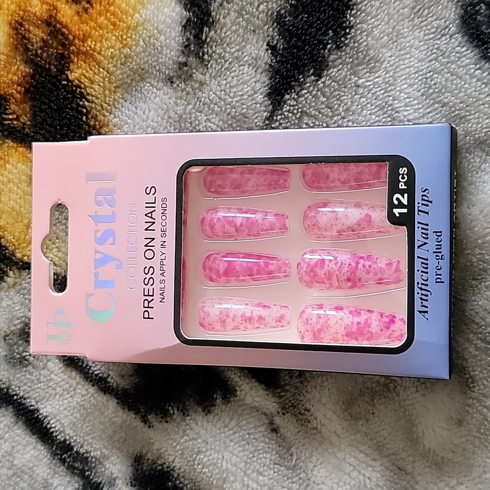 Pink Marble Print Press On Nails Pre-Glued